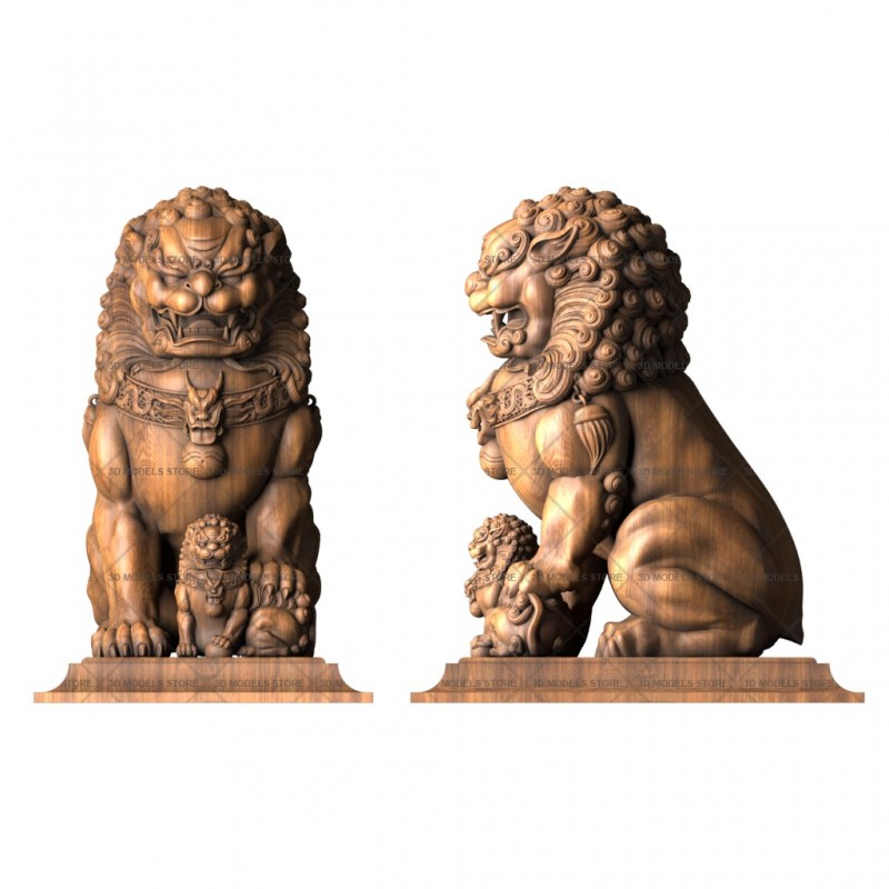 Chinese lion sculpture, 3d models (stl)