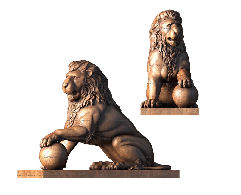 Lion with hand on sphere, 3d models (stl)