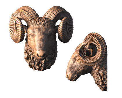 Ram head sculpture, 3d models (stl)