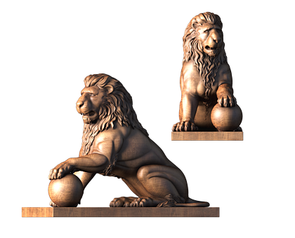 Lion with hand on sphere, 3d models (stl)