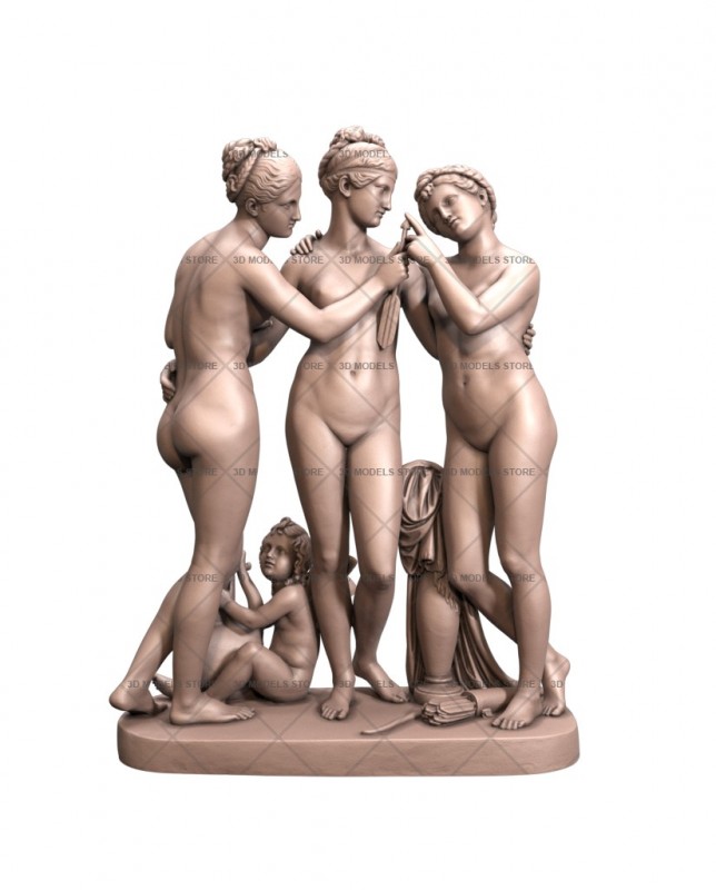 Graces with Cupids Arrow and Cupid with Lyre, 3d models (stl)