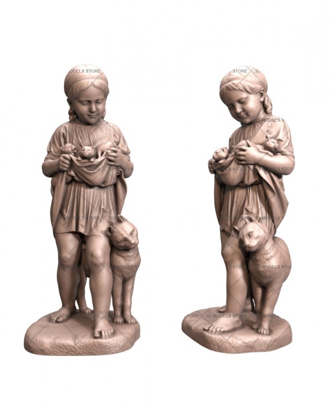 Girl with kittens, 3d models (stl)