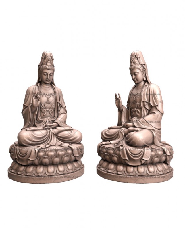 Guanyin on lotus, 3d models (stl)