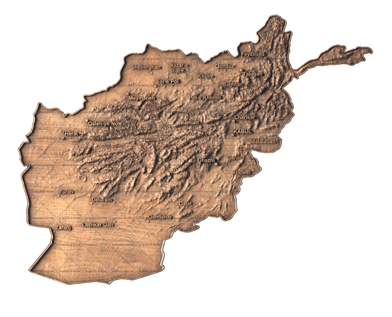 Geographic map of Afghanistan, 3d models (stl)