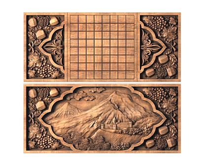 Backgammon with the image of mountains, 3d models (stl)