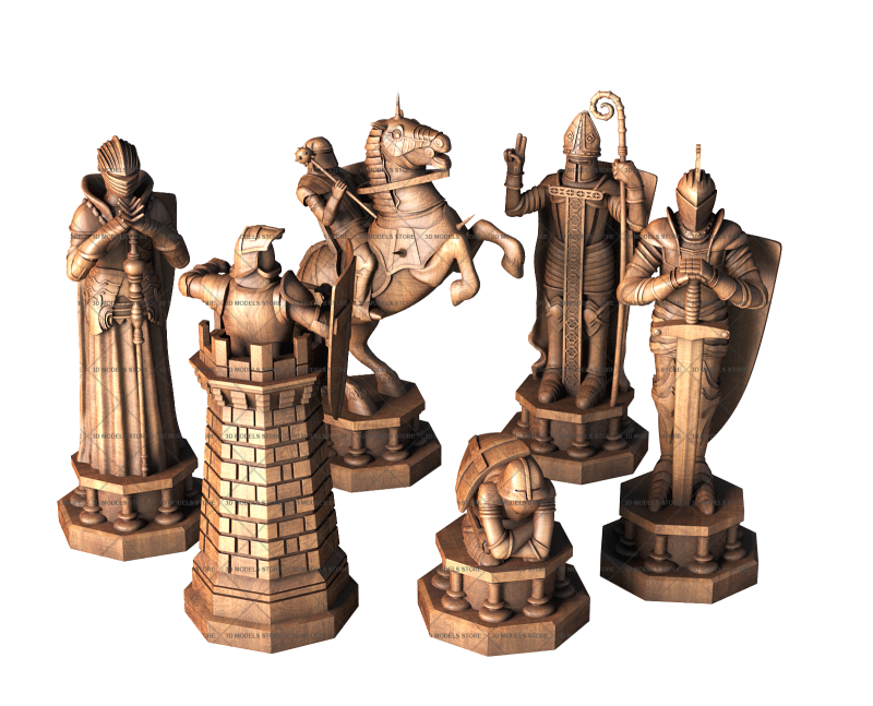 Medieval Knights Chess Set, 3d models (stl)