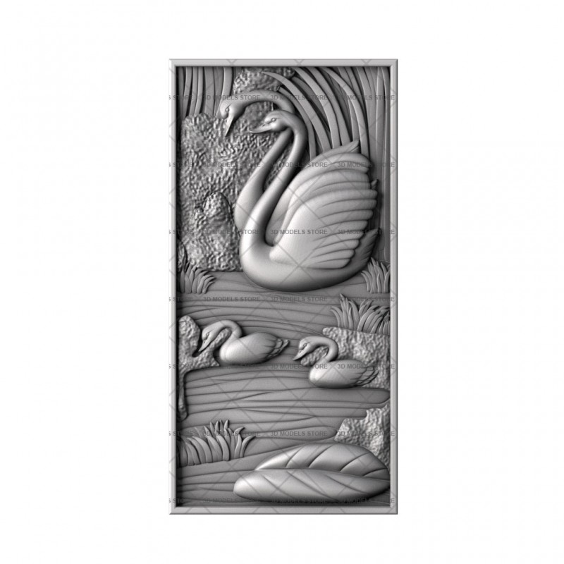 3D panel with swans, 3d models (stl)