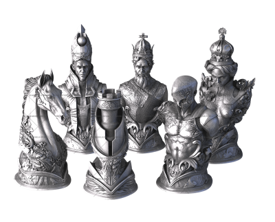 Chess set with unusual knights design, 3d models (stl)