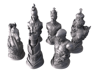 Chess set with unusual knights design, 3d models (stl)